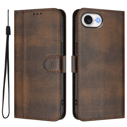 For iPhone 17e / 16e Case Wallet Stand Retro Texture Leather Phone Cover with Lanyard