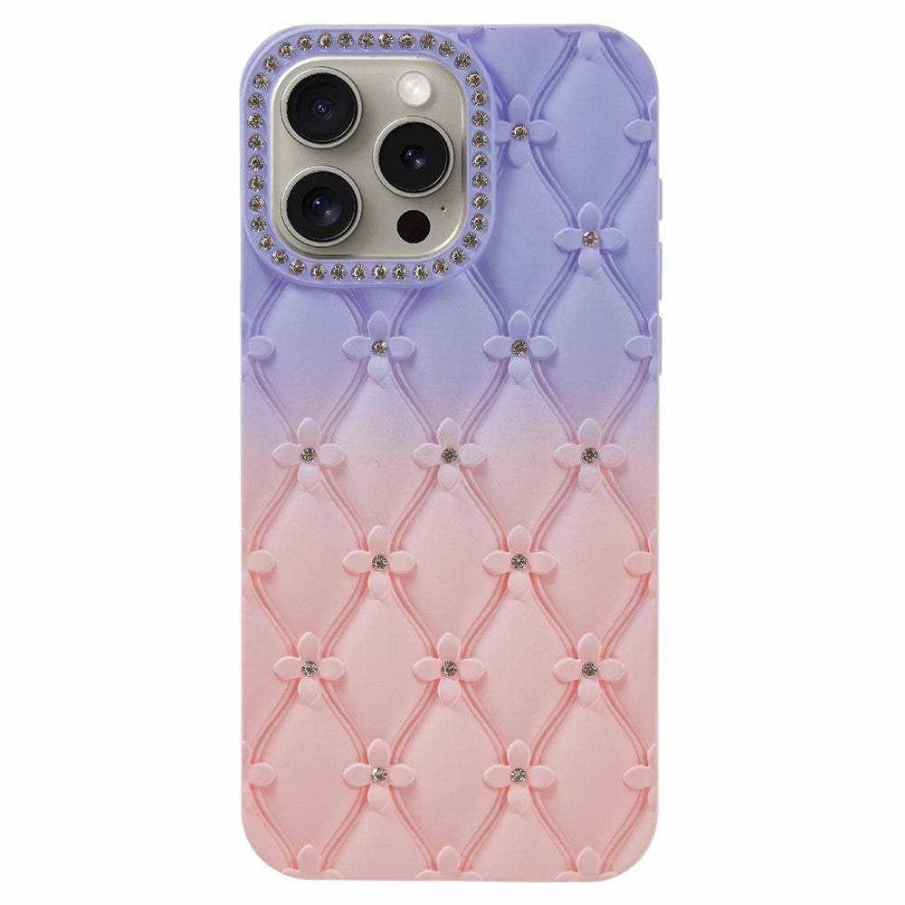 For iPhone 15 Pro Case Rhinestone Decor Rubberized TPU Phone Cover