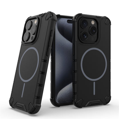 For iPhone 15 Pro Magnetic Case Corrugated Texture Heat Dissipation Shockproof TPU + PC Phone Back Cover