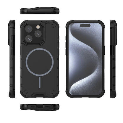 For iPhone 15 Pro Magnetic Case Corrugated Texture Heat Dissipation Shockproof TPU + PC Phone Back Cover