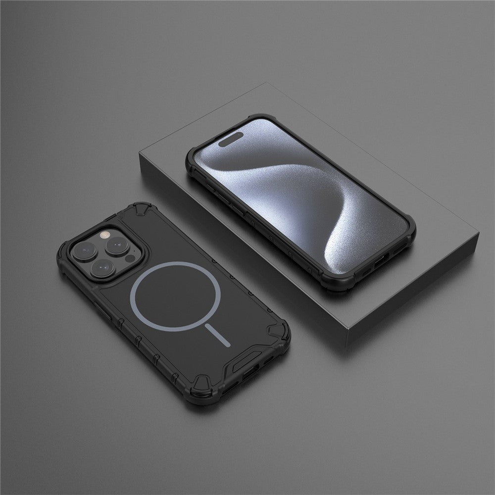 For iPhone 15 Pro Magnetic Case Corrugated Texture Heat Dissipation Shockproof TPU + PC Phone Back Cover