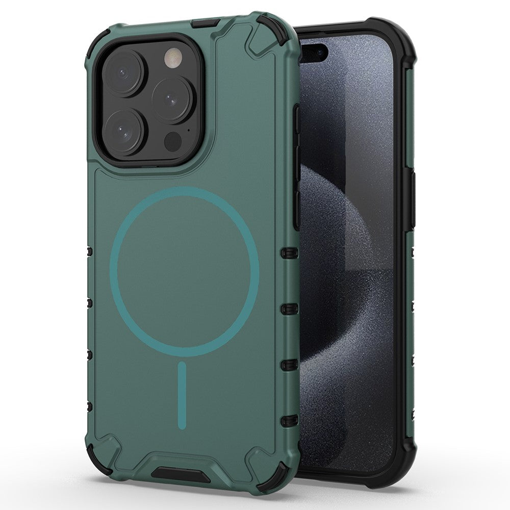 For iPhone 15 Pro Magnetic Case Corrugated Texture Heat Dissipation Shockproof TPU + PC Phone Back Cover
