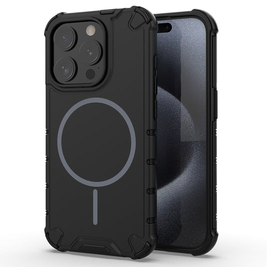 For iPhone 15 Pro Max Magnetic Case Corrugated Texture Heat Dissipation Shockproof TPU + PC Phone Back Cover