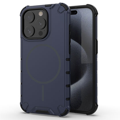 For iPhone 15 Pro Max Magnetic Case Corrugated Texture Heat Dissipation Shockproof TPU + PC Phone Back Cover