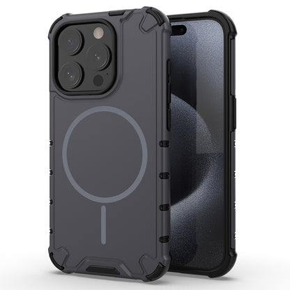 For iPhone 15 Pro Max Magnetic Case Corrugated Texture Heat Dissipation Shockproof TPU + PC Phone Back Cover