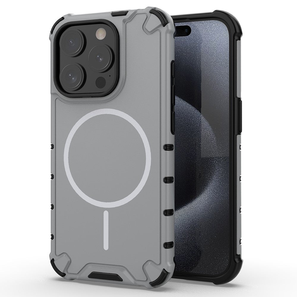 For iPhone 15 Pro Max Magnetic Case Corrugated Texture Heat Dissipation Shockproof TPU + PC Phone Back Cover