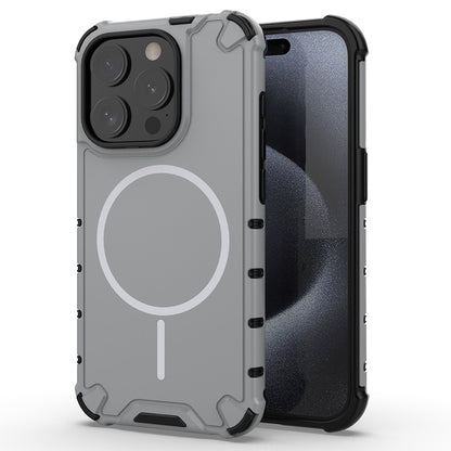 For iPhone 15 Pro Max Magnetic Case Corrugated Texture Heat Dissipation Shockproof TPU + PC Phone Back Cover