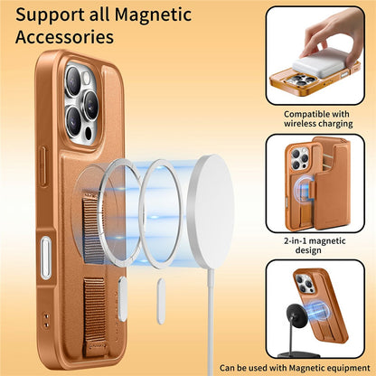 CASENEO For iPhone 16 Magnetic Case RFID Blocking Wallet Detachable Leather Phone Cover with Wristband