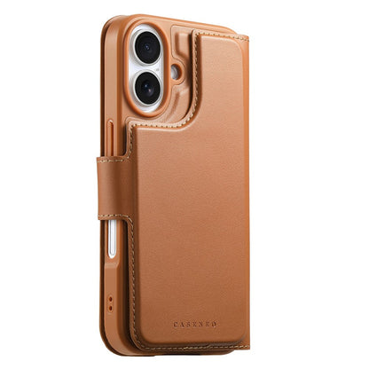 CASENEO For iPhone 16 Magnetic Case RFID Blocking Wallet Detachable Leather Phone Cover with Wristband