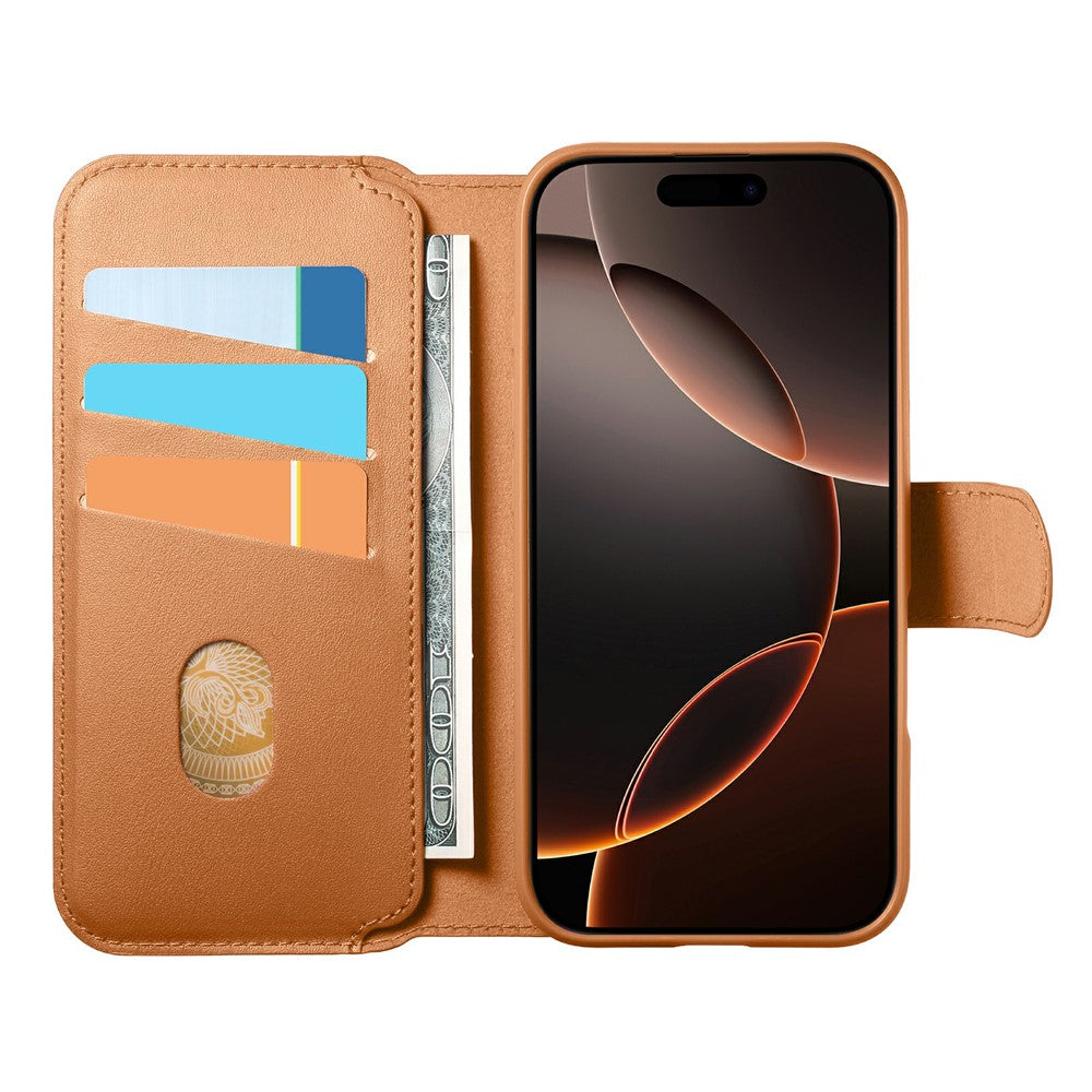 CASENEO For iPhone 16 Magnetic Case RFID Blocking Wallet Detachable Leather Phone Cover with Wristband