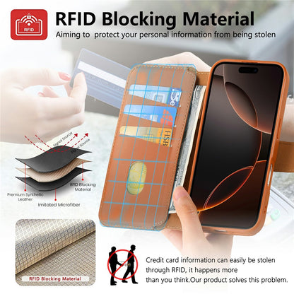 CASENEO For iPhone 16 Magnetic Case RFID Blocking Wallet Detachable Leather Phone Cover with Wristband