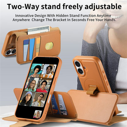 CASENEO For iPhone 16 Magnetic Case RFID Blocking Wallet Detachable Leather Phone Cover with Wristband