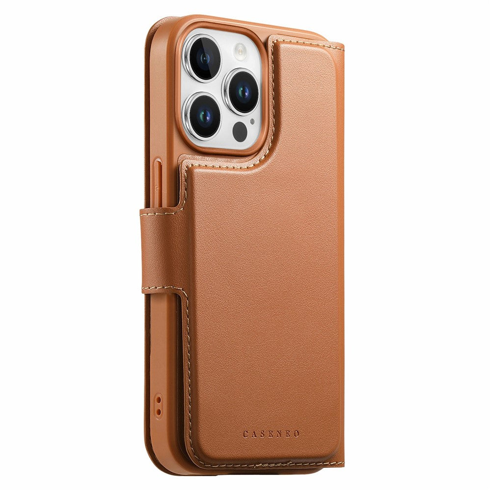 CASENEO For iPhone 15 Pro Magnetic Case RFID Blocking Wallet Detachable Leather Phone Cover with Wristband