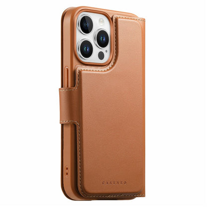 CASENEO For iPhone 15 Pro Magnetic Case RFID Blocking Wallet Detachable Leather Phone Cover with Wristband