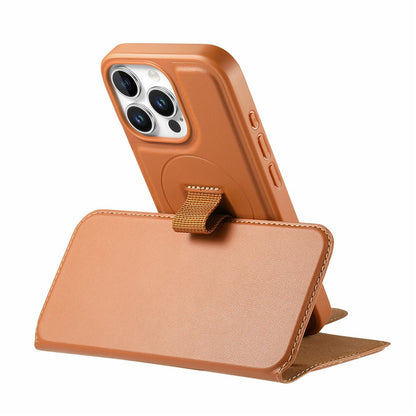 CASENEO For iPhone 15 Pro Magnetic Case RFID Blocking Wallet Detachable Leather Phone Cover with Wristband