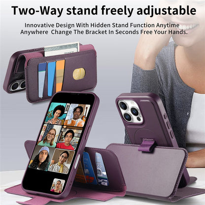CASENEO For iPhone 16 Pro Magnetic Case RFID Blocking Wallet Detachable Leather Phone Cover with Wristband