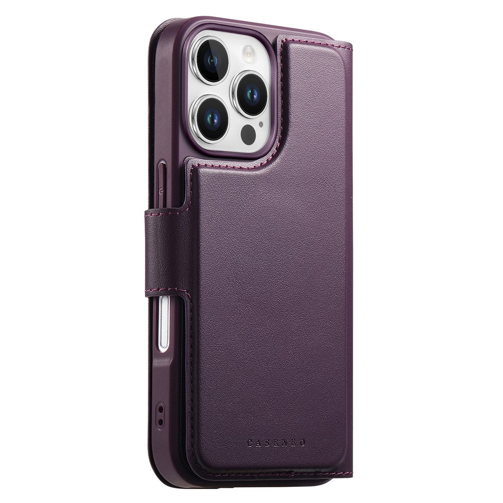 CASENEO For iPhone 16 Pro Magnetic Case RFID Blocking Wallet Detachable Leather Phone Cover with Wristband