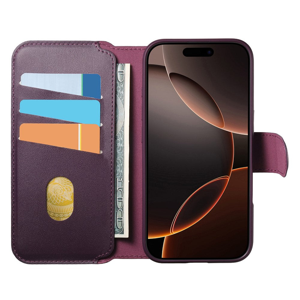 CASENEO For iPhone 16 Pro Magnetic Case RFID Blocking Wallet Detachable Leather Phone Cover with Wristband
