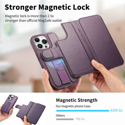 CASENEO For iPhone 16 Pro Magnetic Case RFID Blocking Wallet Detachable Leather Phone Cover with Wristband