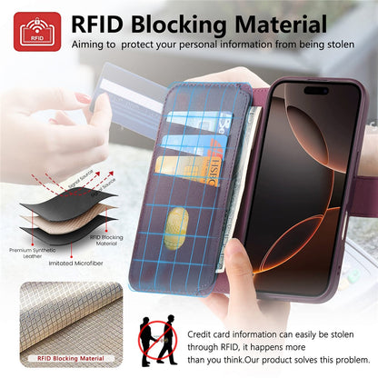 CASENEO For iPhone 16 Pro Magnetic Case RFID Blocking Wallet Detachable Leather Phone Cover with Wristband
