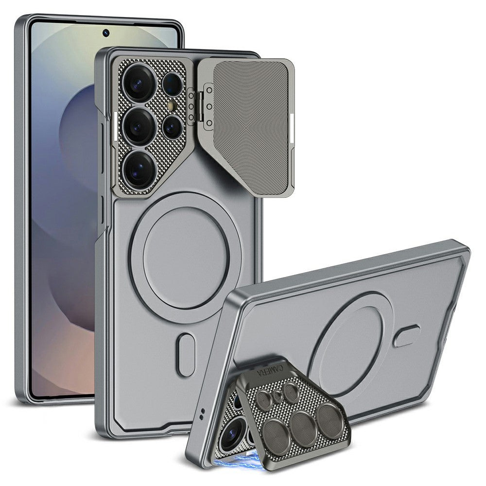 For Samsung Galaxy S25 Ultra Magnetic Case Lens Protection Kickstand Ultra Thin Matte PC Phone Cover