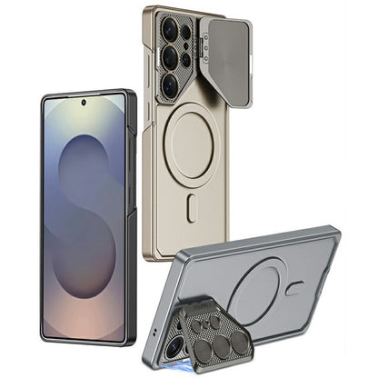 For Samsung Galaxy S25 Ultra Magnetic Case Lens Protection Kickstand Ultra Thin Matte PC Phone Cover