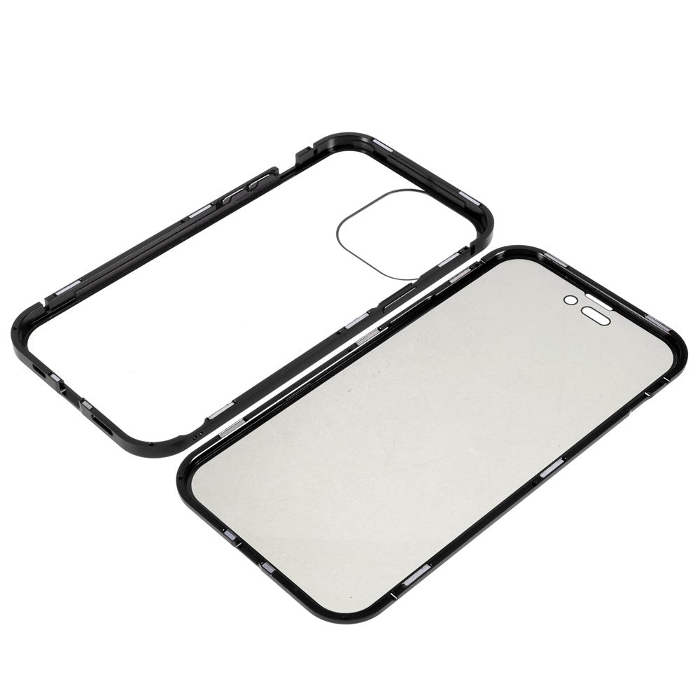 For iPhone 14 Pro Max Shockproof Anti-peep Phone Case Metal Frame + Double-sided Tempered Glass Hybrid Cover with Magnetic Closure