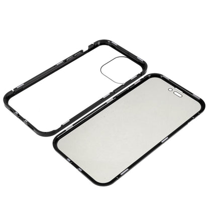 For iPhone 14 Pro Max Shockproof Anti-peep Phone Case Metal Frame + Double-sided Tempered Glass Hybrid Cover with Magnetic Closure