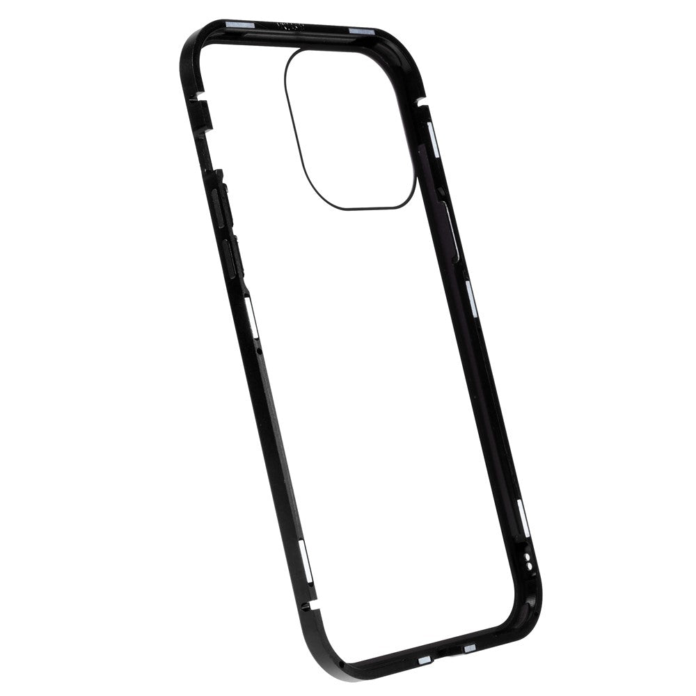 For iPhone 14 Pro Max Shockproof Anti-peep Phone Case Metal Frame + Double-sided Tempered Glass Hybrid Cover with Magnetic Closure