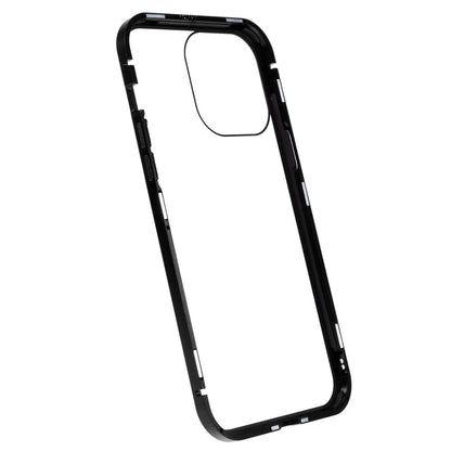 For iPhone 14 Pro Max Shockproof Anti-peep Phone Case Metal Frame + Double-sided Tempered Glass Hybrid Cover with Magnetic Closure