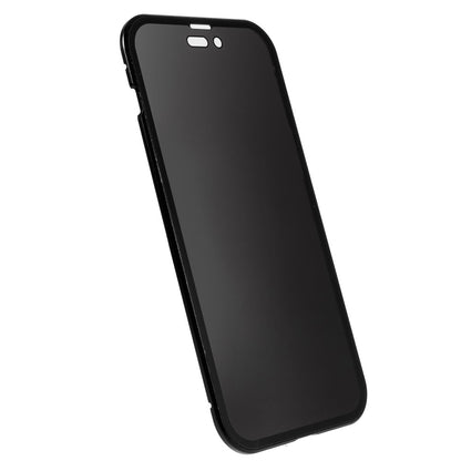 For iPhone 14 Pro Max Shockproof Anti-peep Phone Case Metal Frame + Double-sided Tempered Glass Hybrid Cover with Magnetic Closure