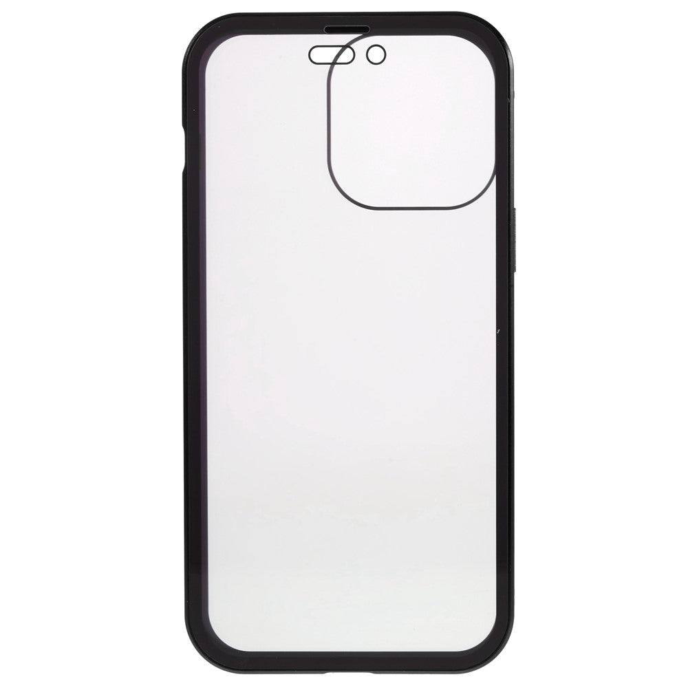 For iPhone 14 Pro Max Shockproof Anti-peep Phone Case Metal Frame + Double-sided Tempered Glass Hybrid Cover with Magnetic Closure