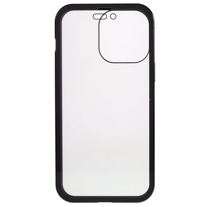 For iPhone 14 Pro Max Shockproof Anti-peep Phone Case Metal Frame + Double-sided Tempered Glass Hybrid Cover with Magnetic Closure