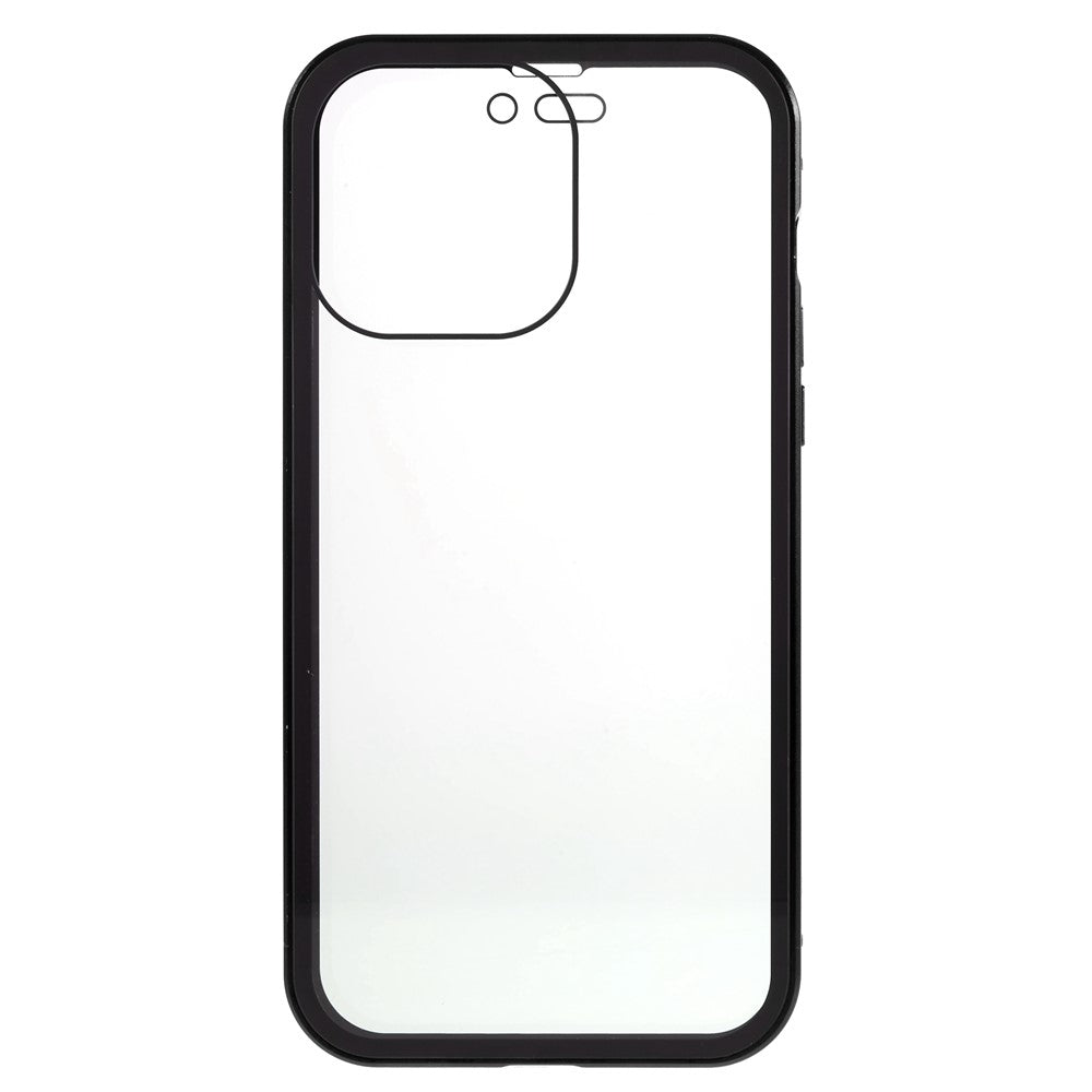 For iPhone 14 Pro Max Shockproof Anti-peep Phone Case Metal Frame + Double-sided Tempered Glass Hybrid Cover with Magnetic Closure