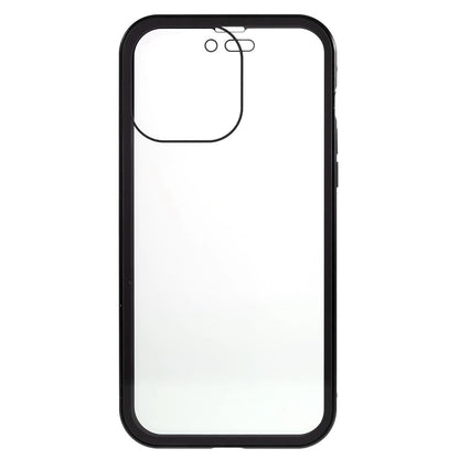 For iPhone 14 Pro Max Shockproof Anti-peep Phone Case Metal Frame + Double-sided Tempered Glass Hybrid Cover with Magnetic Closure