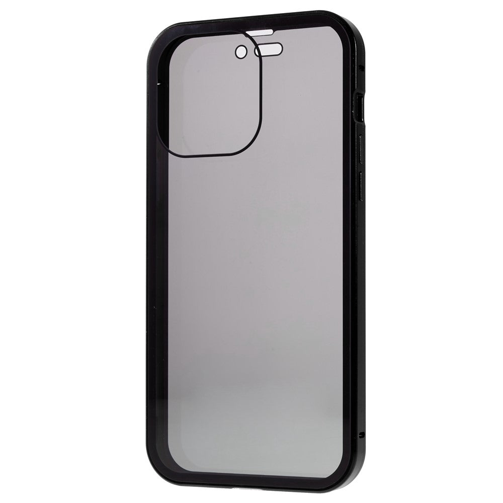 For iPhone 14 Pro Max Shockproof Anti-peep Phone Case Metal Frame + Double-sided Tempered Glass Hybrid Cover with Magnetic Closure