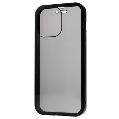 For iPhone 14 Pro Max Shockproof Anti-peep Phone Case Metal Frame + Double-sided Tempered Glass Hybrid Cover with Magnetic Closure