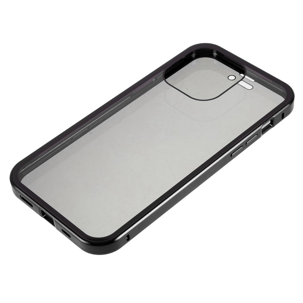 For iPhone 14 Pro Max Shockproof Anti-peep Phone Case Metal Frame + Double-sided Tempered Glass Hybrid Cover with Magnetic Closure
