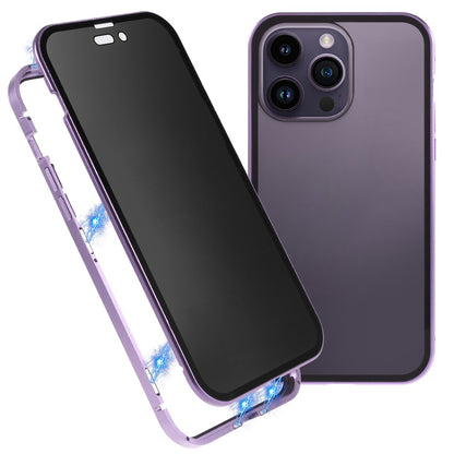 For iPhone 14 Pro Max Shockproof Anti-peep Phone Case Metal Frame + Double-sided Tempered Glass Hybrid Cover with Magnetic Closure