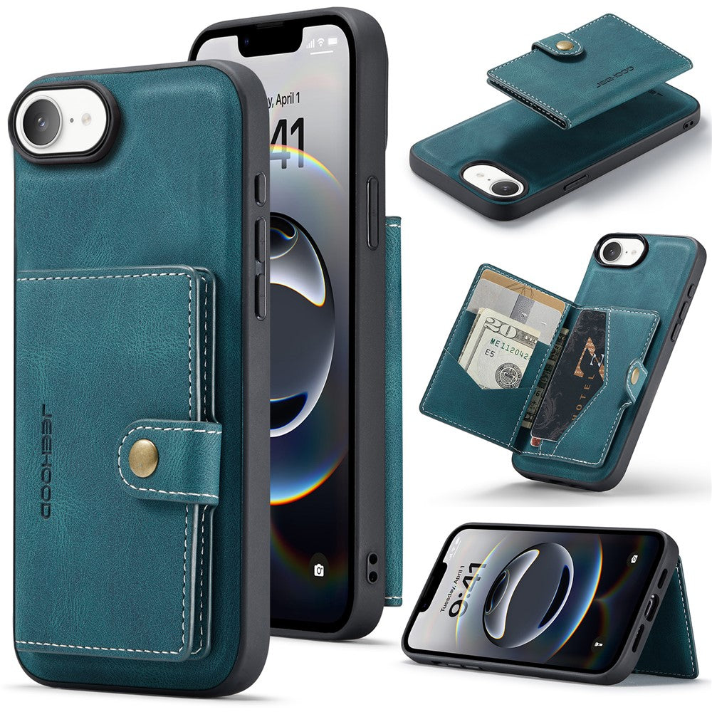 JEEHOOD For iPhone 17e / 16e Case  J01 Retro Leather Phone Back Cover with Detachable Magnetic Card Holder