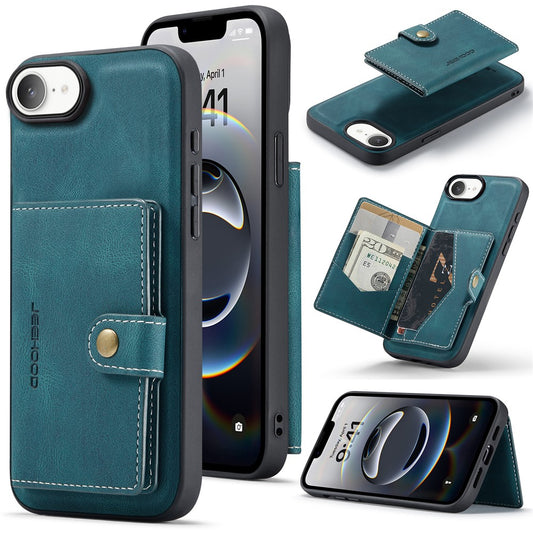 JEEHOOD For iPhone 17e / 16e Case  J01 Retro Leather Phone Back Cover with Detachable Magnetic Card Holder
