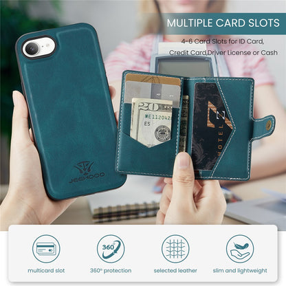 JEEHOOD For iPhone 17e / 16e Case  J01 Retro Leather Phone Back Cover with Detachable Magnetic Card Holder