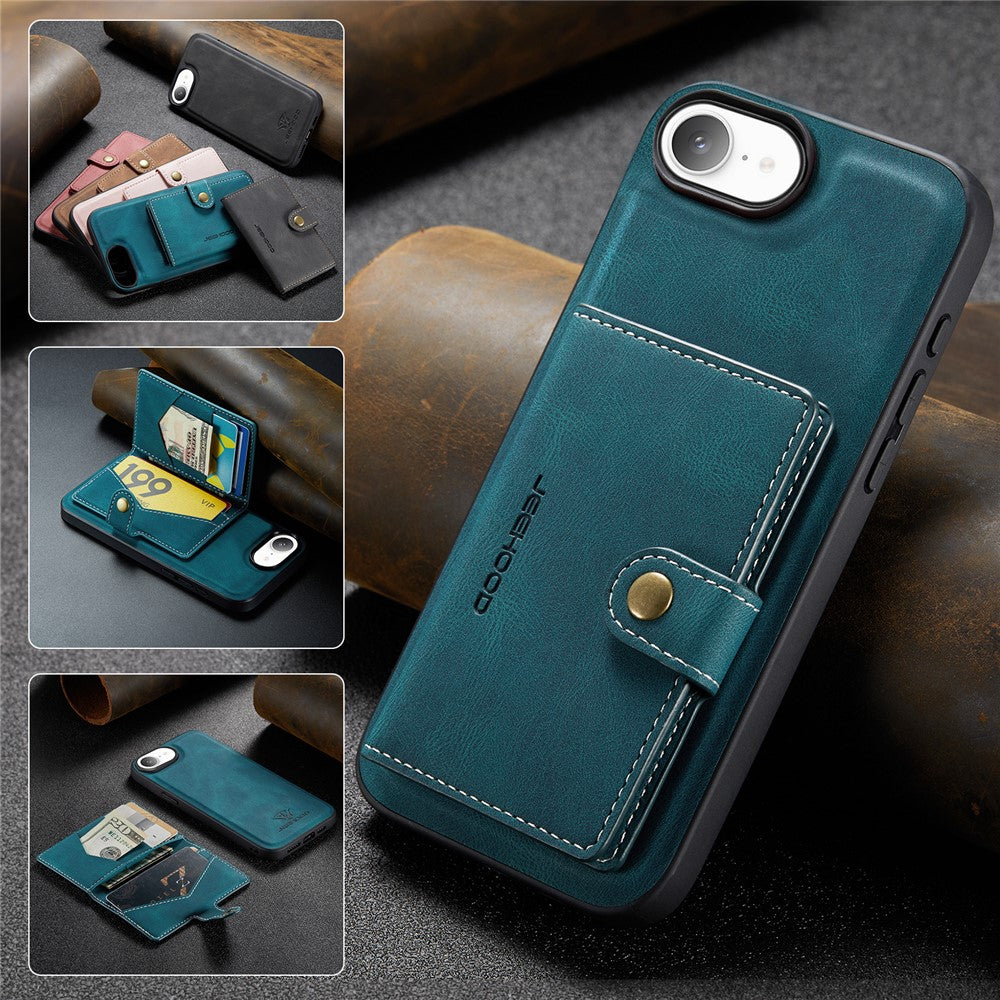 JEEHOOD For iPhone 17e / 16e Case  J01 Retro Leather Phone Back Cover with Detachable Magnetic Card Holder