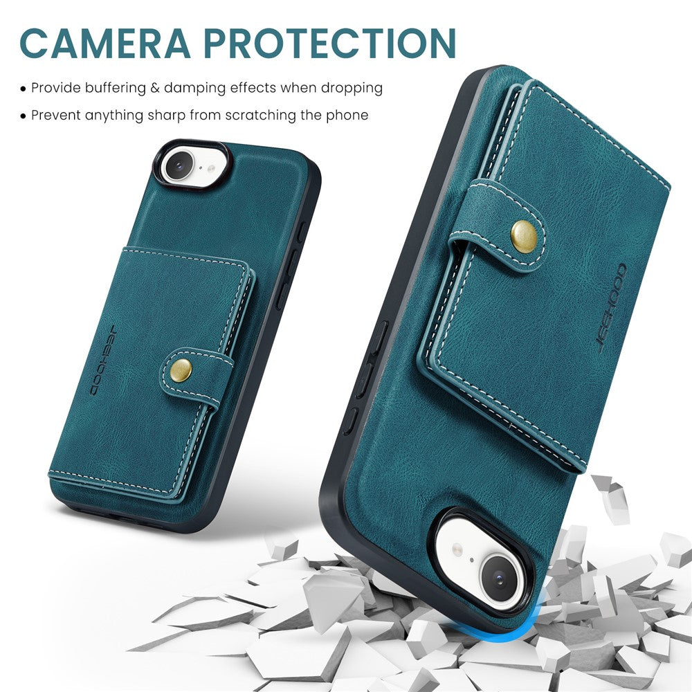 JEEHOOD For iPhone 17e / 16e Case  J01 Retro Leather Phone Back Cover with Detachable Magnetic Card Holder