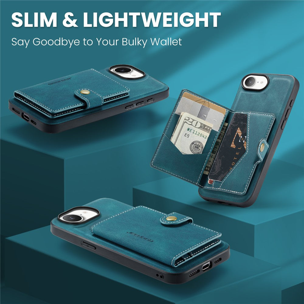 JEEHOOD For iPhone 17e / 16e Case  J01 Retro Leather Phone Back Cover with Detachable Magnetic Card Holder