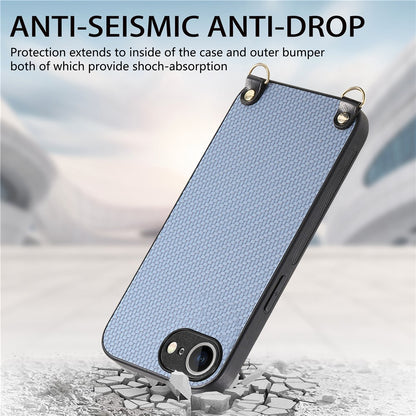 For iPhone 17e / 16e Case Carbon Fiber Texture PU + PC + TPU Anti Drop Phone Cover with Crossbody Lanyard