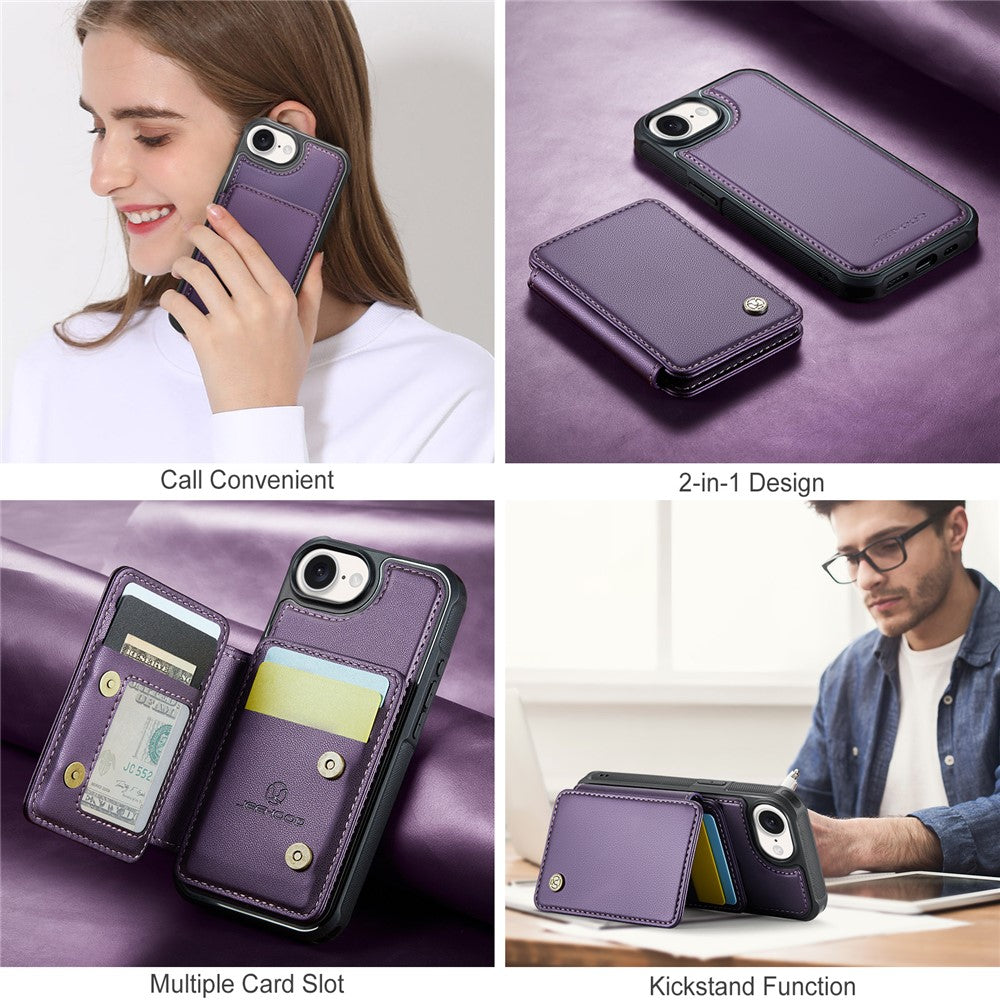 JEEHOOD For iPhone 17e / 16e Case  J05 Leather Mobile Cover with Detachable Magnetic Card Bag