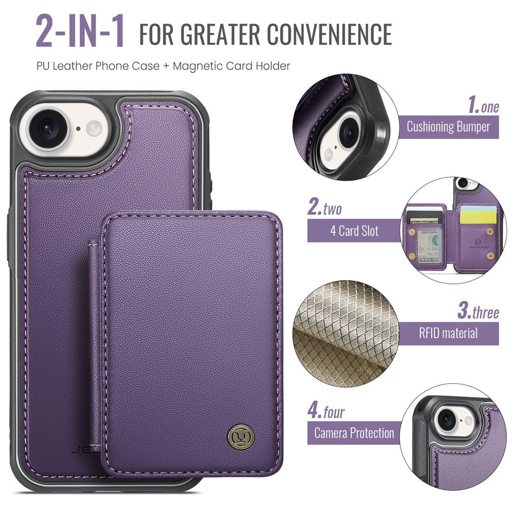 JEEHOOD For iPhone 17e / 16e Case  J05 Leather Mobile Cover with Detachable Magnetic Card Bag