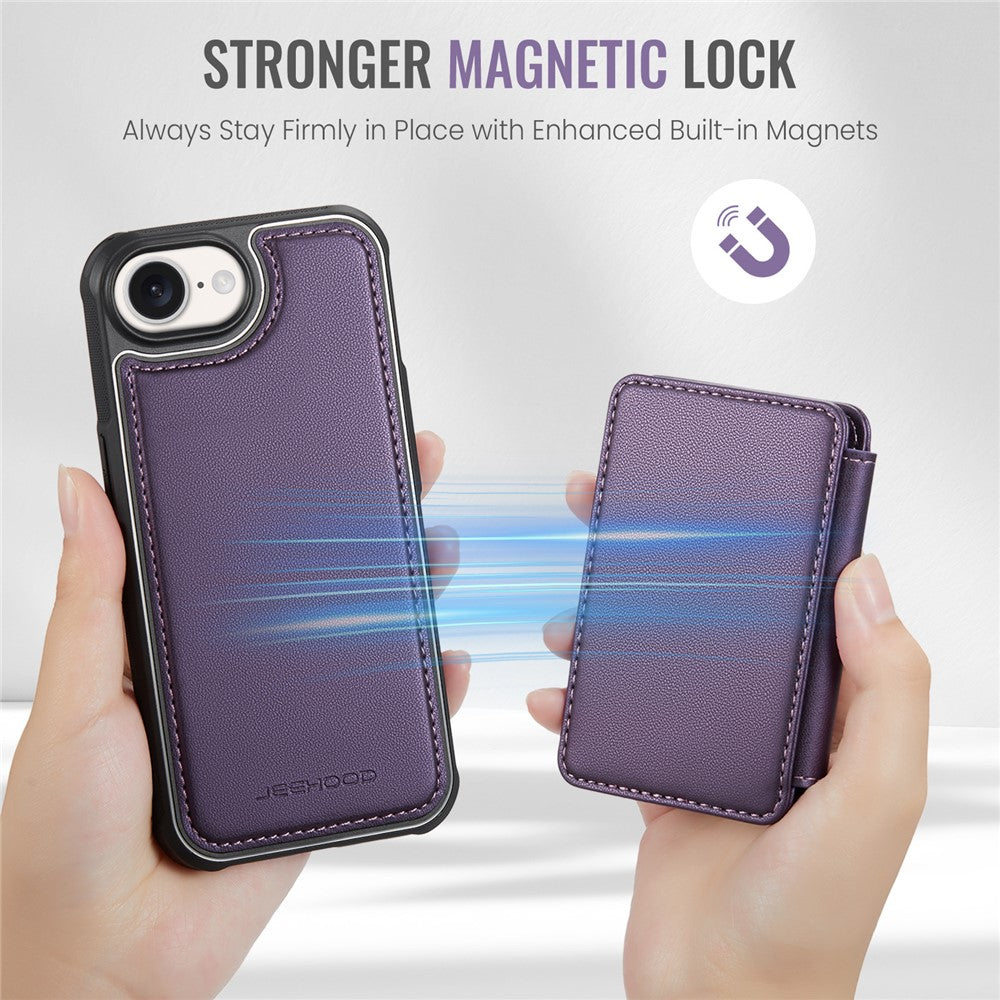 JEEHOOD For iPhone 17e / 16e Case  J05 Leather Mobile Cover with Detachable Magnetic Card Bag