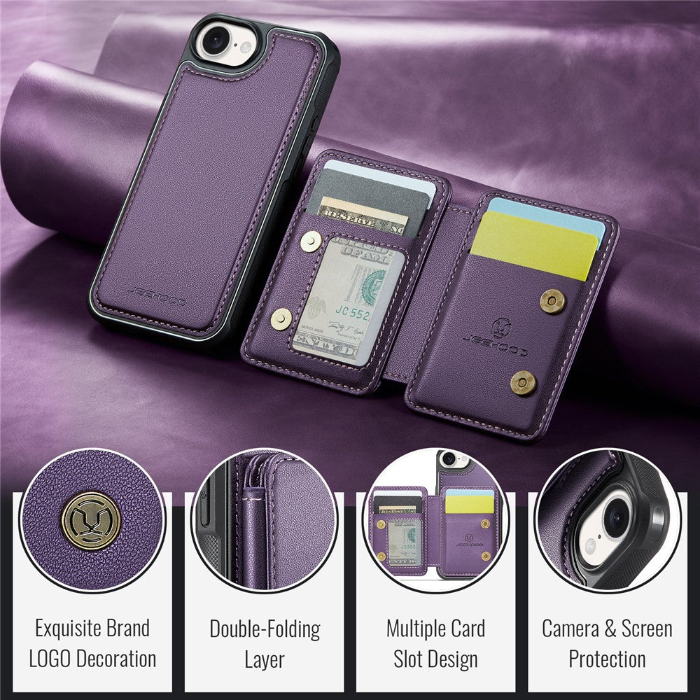 JEEHOOD For iPhone 17e / 16e Case  J05 Leather Mobile Cover with Detachable Magnetic Card Bag